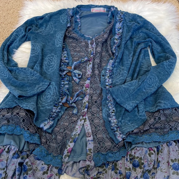 Pretty Angel Tops - Pretty Angel-Lace-Floral-Ruffles-Layers-Buttons-Shirt-Top-Romantic-Boho-Large-L